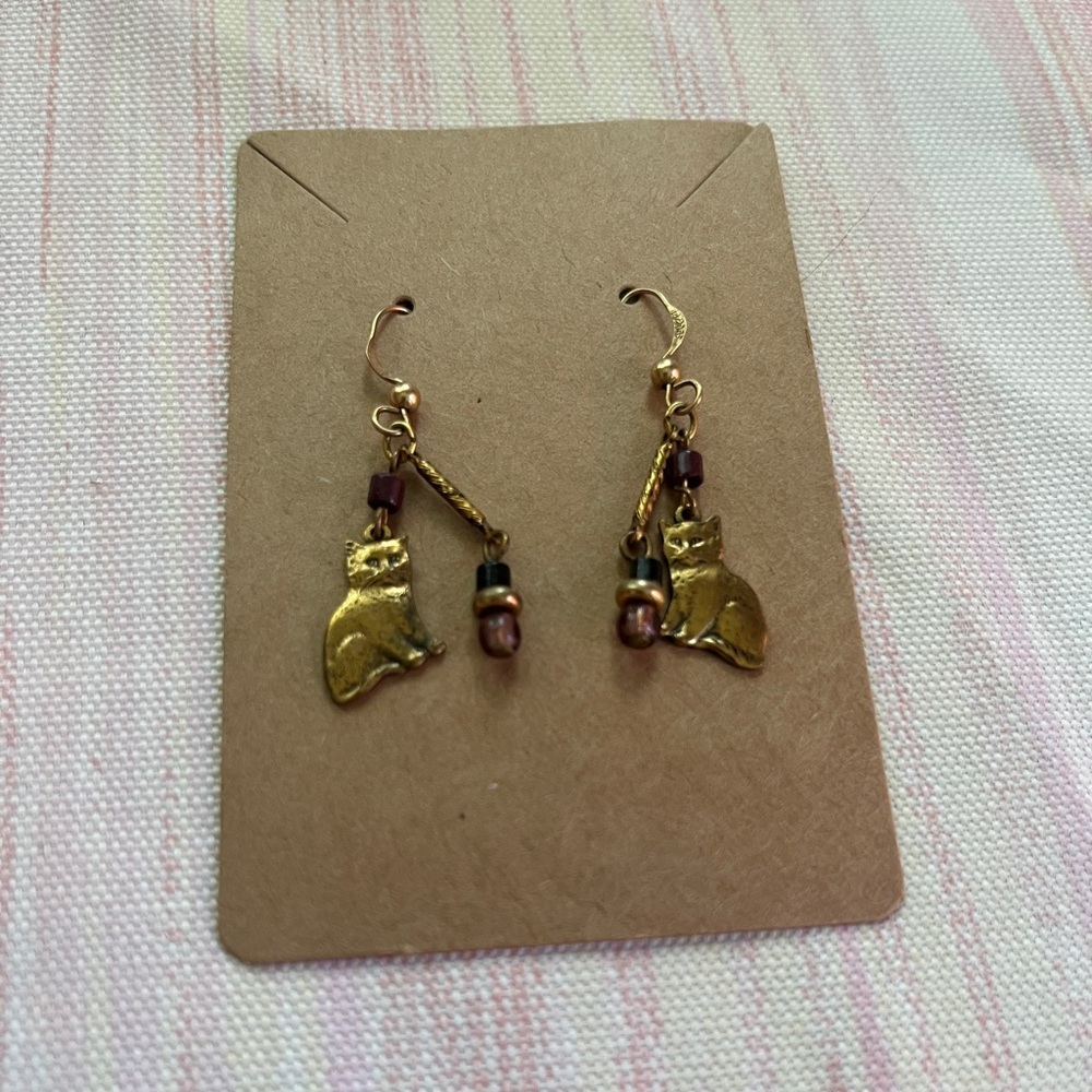 Cute Brass Colored Cat Earrings